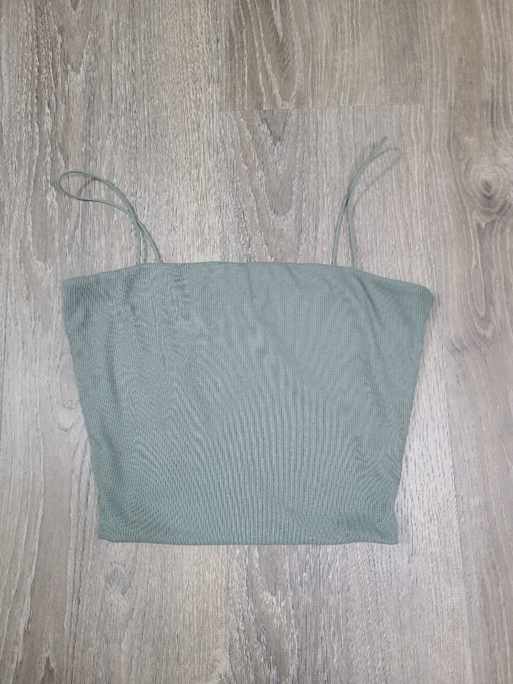 Love Tree Sage Green Ribbed Straight Neck Spaghetti Strap Crop Tank Top Size M